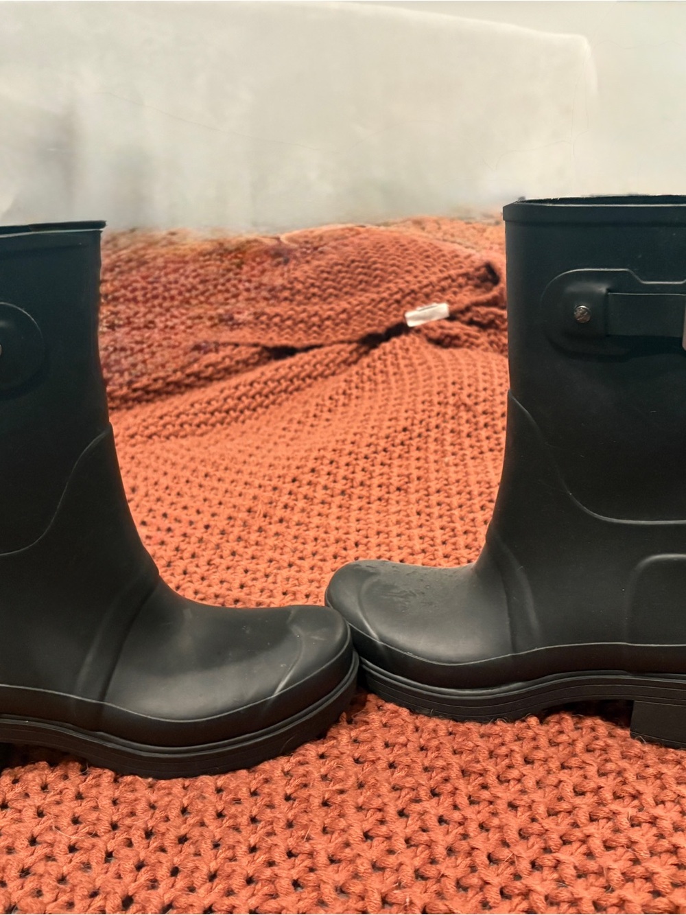 Hunter Matte Black Short Rain Boots with Side Buckle